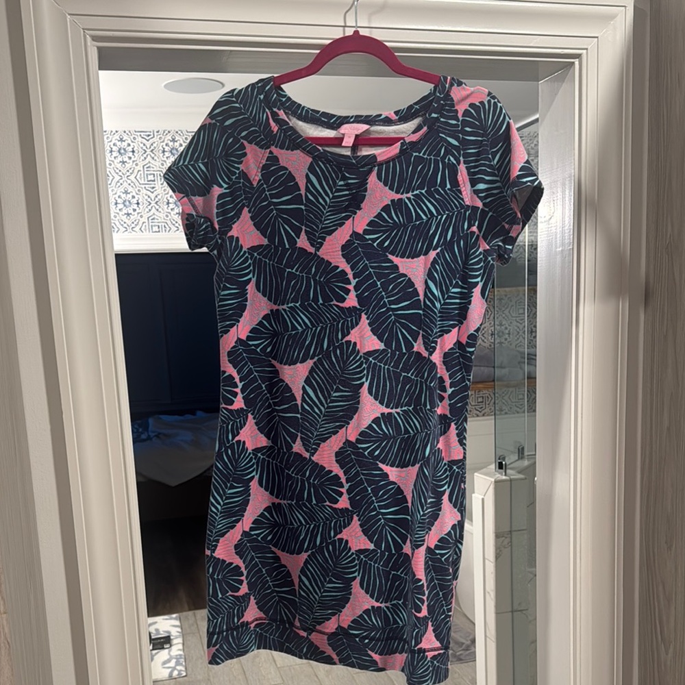 Lilly Pulitzer Pink and Blue Leaf Print Dress